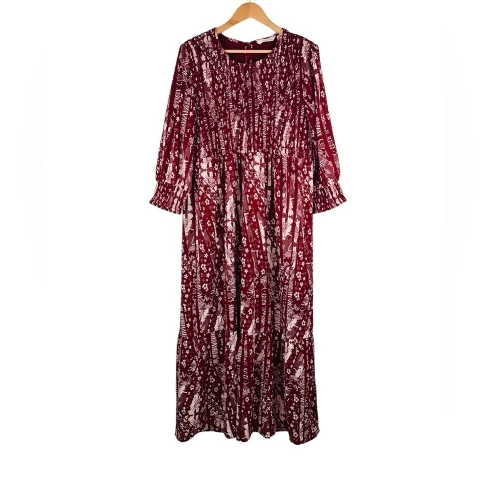 SOFT SURROUNDINGS Women's Red Long Sleeve Smocked Maxi Dress Plus Size 18